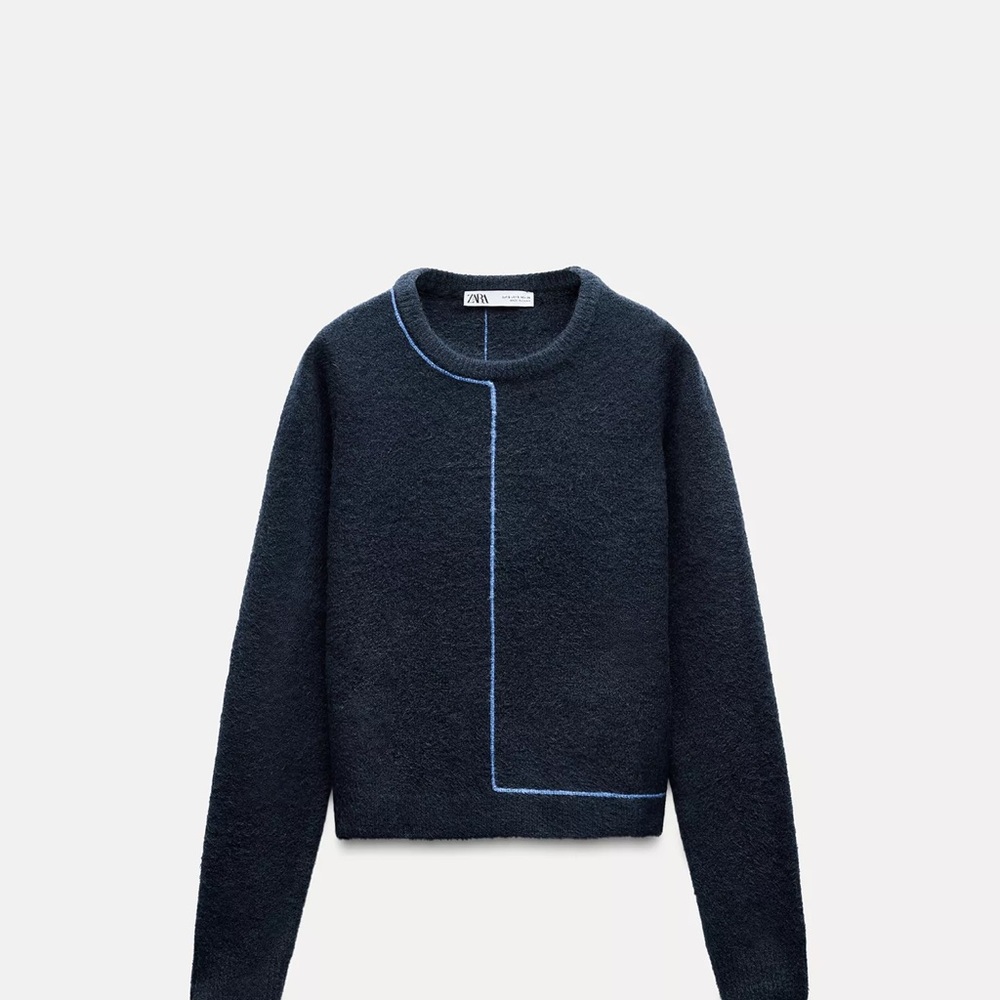 Zara Dark Sweater with Light Blue Accent
